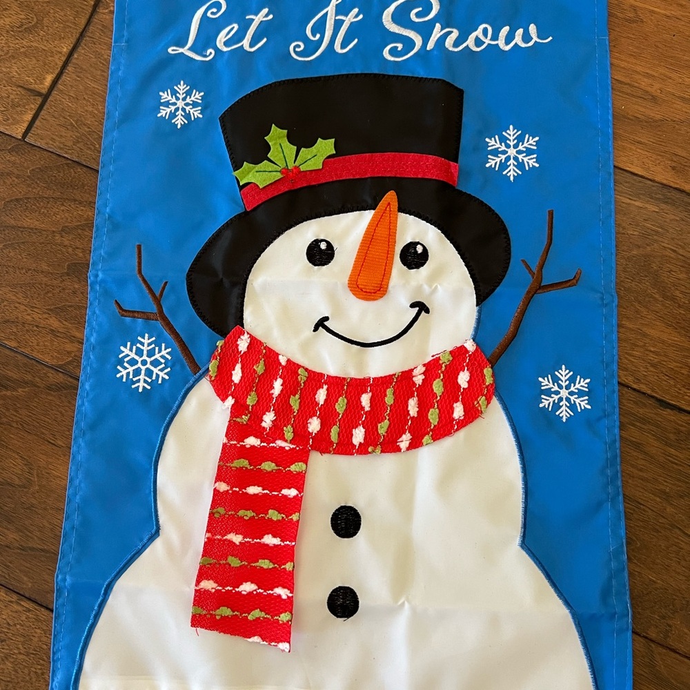 Festive Snowman Holiday Flag - Blue and White